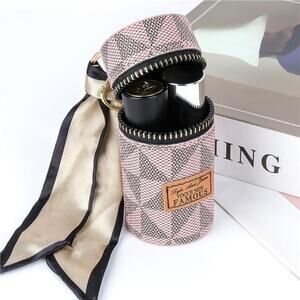 Pink Lipstick Case Mini Leather Lip Gloss Lipstick Organizer Travel Lipstick Bag